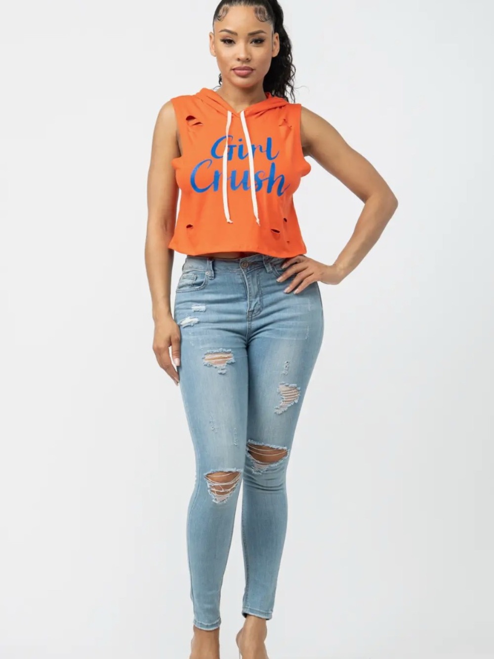 Orange 'Girl Crush' Cropped Hooded Tank